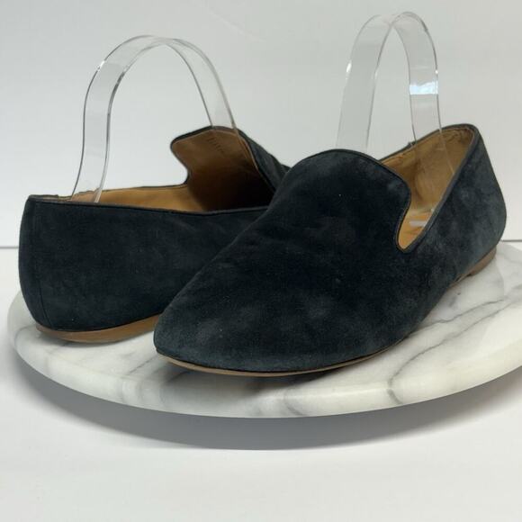 J. Crew Women SZ 9 AA524 Black Suede Leather‎ Slip On Ballet Flats Loafers Shoe - Picture 1 of 13